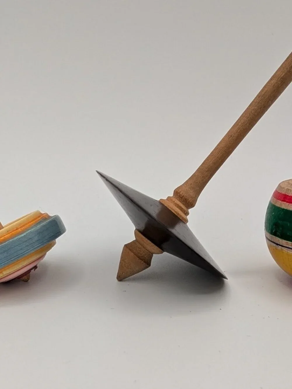 Vintage Wooden Spinning Tops Set Hand Painted Paper Quilled Spinners Toy Lot